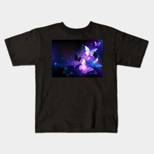 Violet Background with Night Butterflies Kids T-Shirt